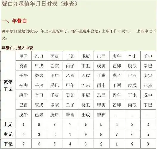 紫白九星值年日时表