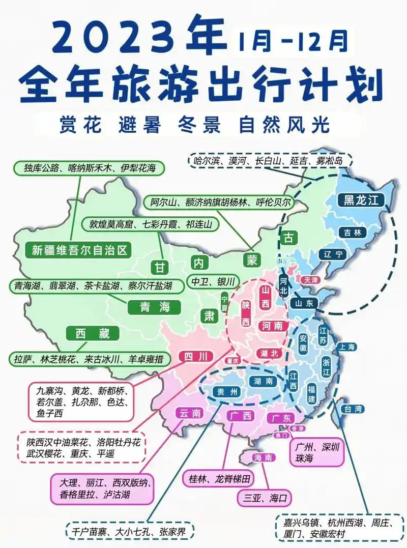 2023年1-12月全国旅游出行计划.全国旅行地图,1-12 - 抖音