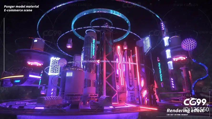 c4d赛博朋克风格宇宙悬浮科幻城市场景