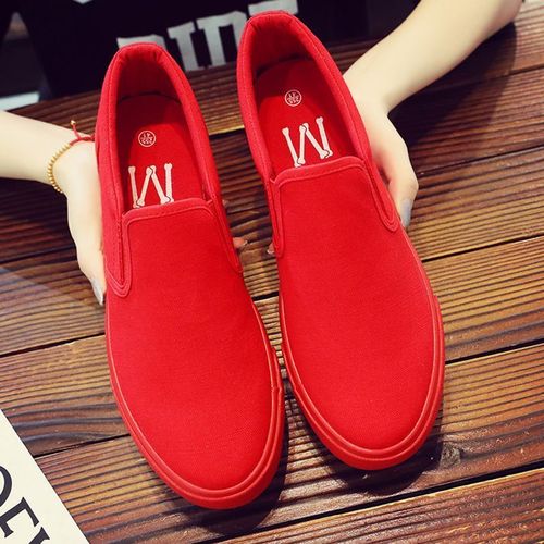 2024新款龙年老北京帆布鞋一脚蹬红色布鞋男本命年红色鞋子休闲鞋