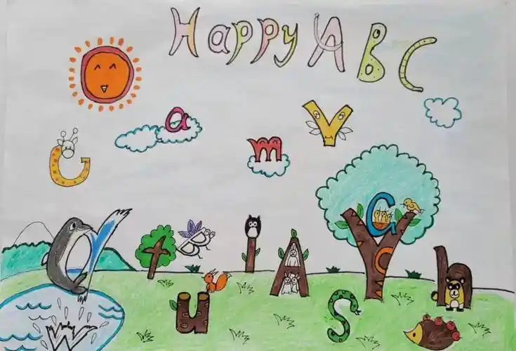 英语节二年级字母创意画作品展示