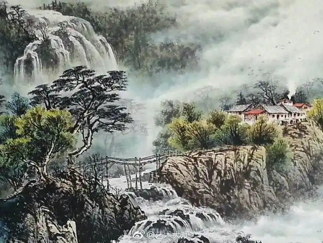 一组彩墨山水画