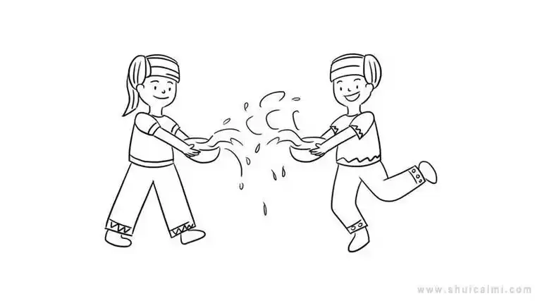 小女孩泼水的简笔画