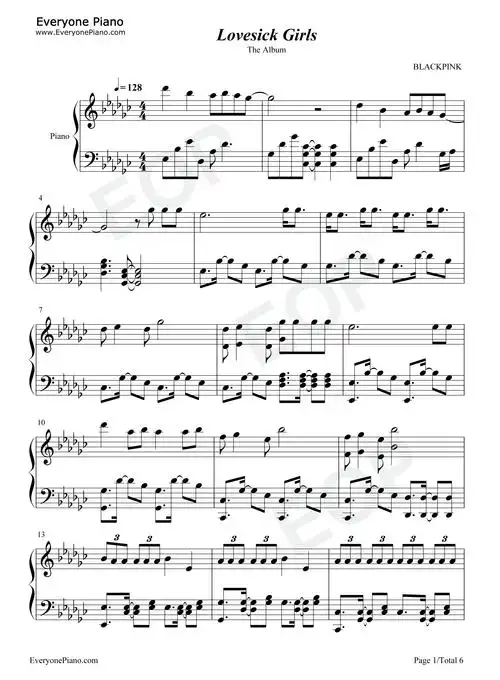 lovesick girls-blackpink-钢琴谱文件(五线谱,双手简谱,数字谱,midi