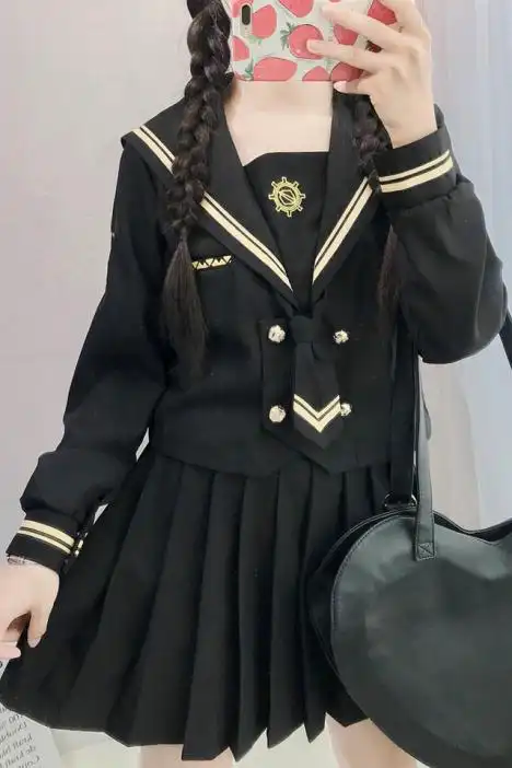 新款日系正统少女暗黑系长袖软妹少女jk制服百褶裙水手服套装cos写着