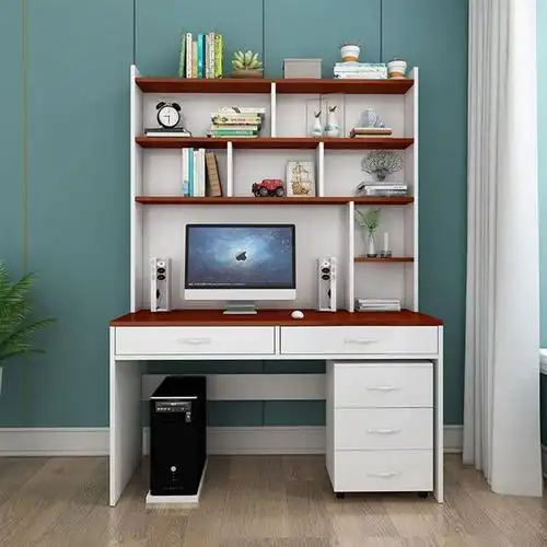 粉红色少女心女孩卧室书桌带书架组合一体简约家用学生写字学习桌