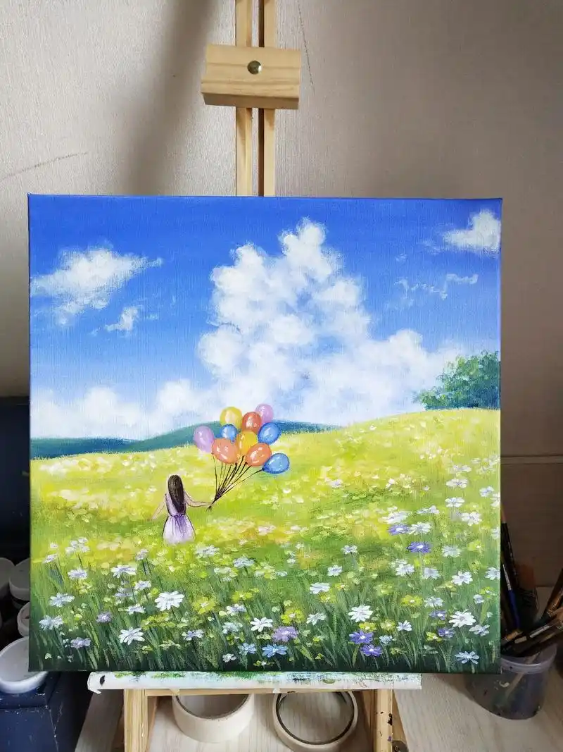 手绘丙烯 #一起学画画 "气球女孩,向往美好的生活"@抖音 - 抖音