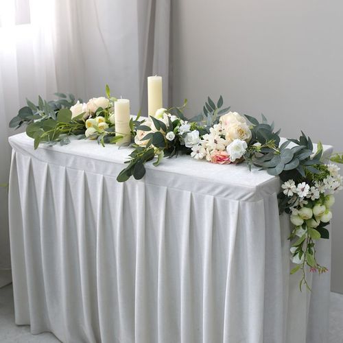 自然风餐桌植物摆花婚礼宴会自助餐厅长条桌花定制垂钓悬挂仿真花