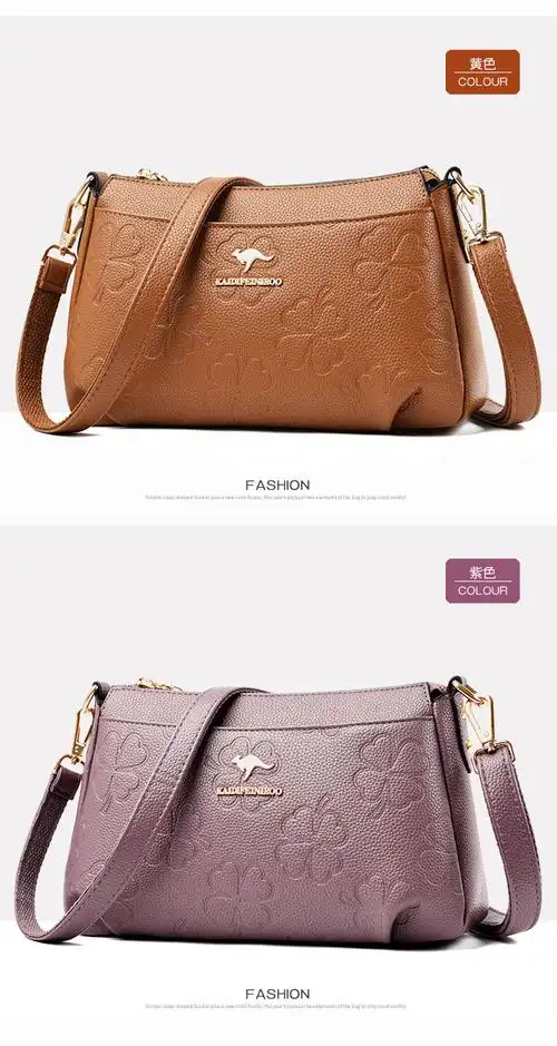 北狐2021新款凯迪菲尼袋鼠品牌真皮软皮女士包包洋气印花斜挎包女大