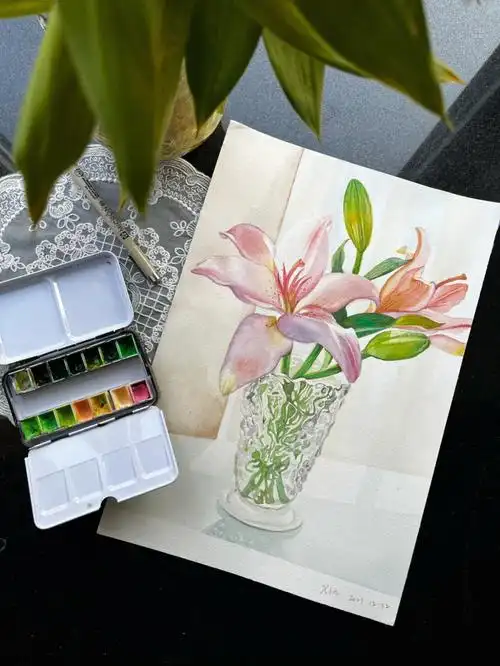 水彩花卉步骤图百合花