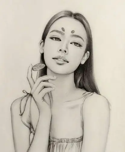 女性人物肖像铅笔画画面精致真实的铅笔画图集