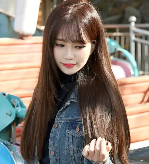 韩国假发女空气刘海长直发薄长发直发齐刘海黑色逼真微卷梨花发型