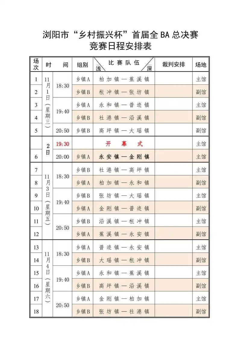 全ba总决赛竞赛日程表
