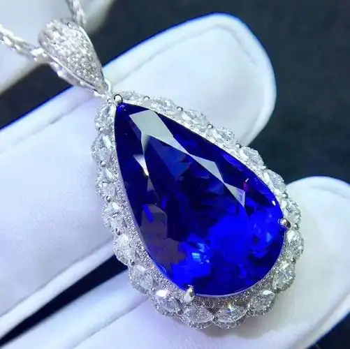 项链高档大气水滴蓝宝石吊坠皇家纯银镶嵌奢华项链