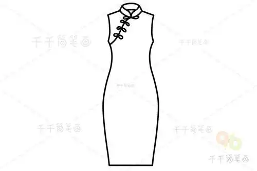 中国风无袖旗袍简笔画