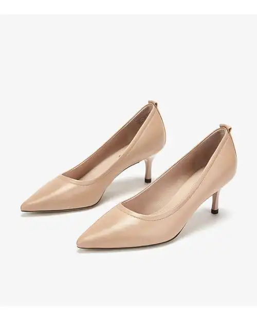 达芙妮女鞋2020春单优雅尖头高跟鞋经典楦型羊皮单鞋 米色191 36