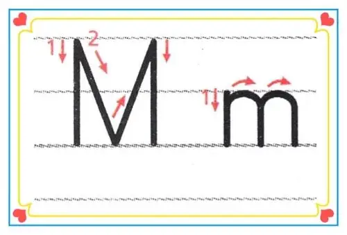 小写字母m占中格,一笔完成.