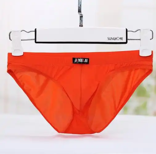 3条装 男士内裤青年夏季性感超薄透明冰丝短裤透气低腰u凸三角裤