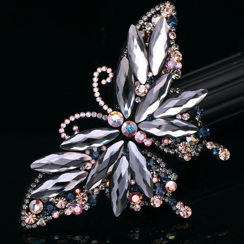 进口奥钻发夹韩版镶钻水晶弹簧夹气质发卡奢华发饰大蝴蝶复古顶夹