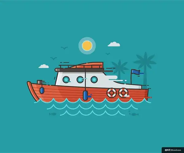 夏日海滨主题卡片矢量格式轮船游艇交通工具插画绘画