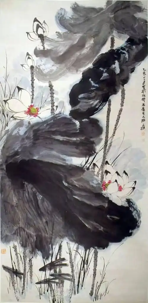 张大千画荷花|八大山人|写意|水墨_网易订阅