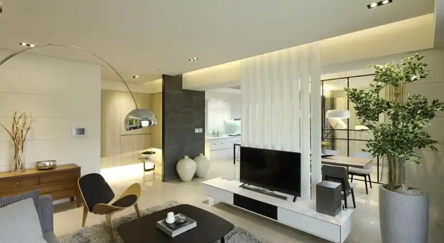 三居现代风格客厅电视墙隔断效果图