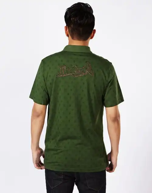 男款橄榄绿色暗花短袖休闲polo衫