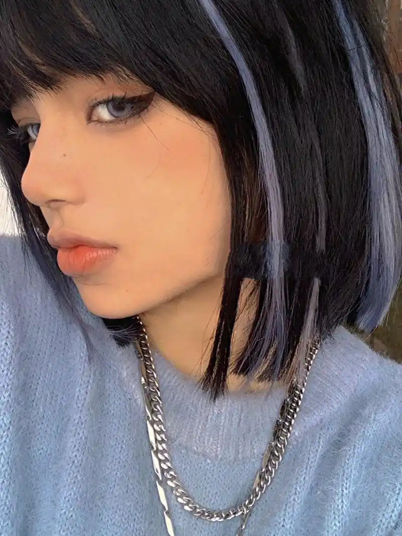 2022高级的发色黑茶色加雾霾蓝女生必染哦 2020最火显白小众挑染欧美