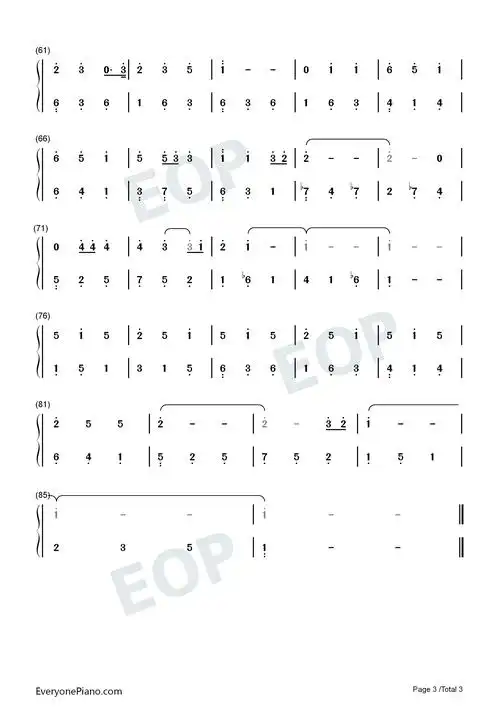 陪你度过漫长岁月-c调简单版双手简谱预览3-钢琴谱文件(五线谱,双手简