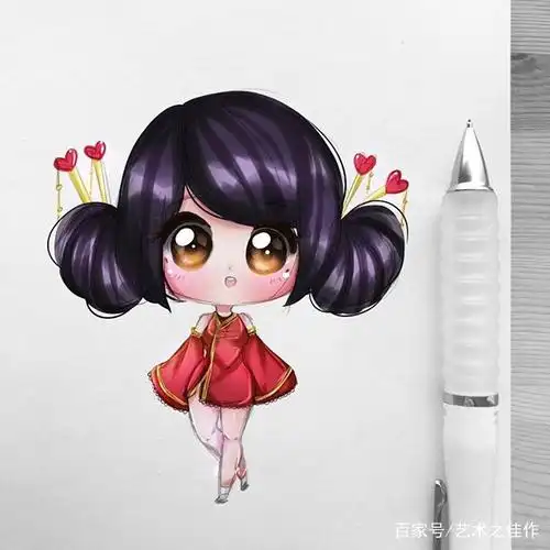 清新可爱的彩笔画,漂亮的美少女,画风好喜欢