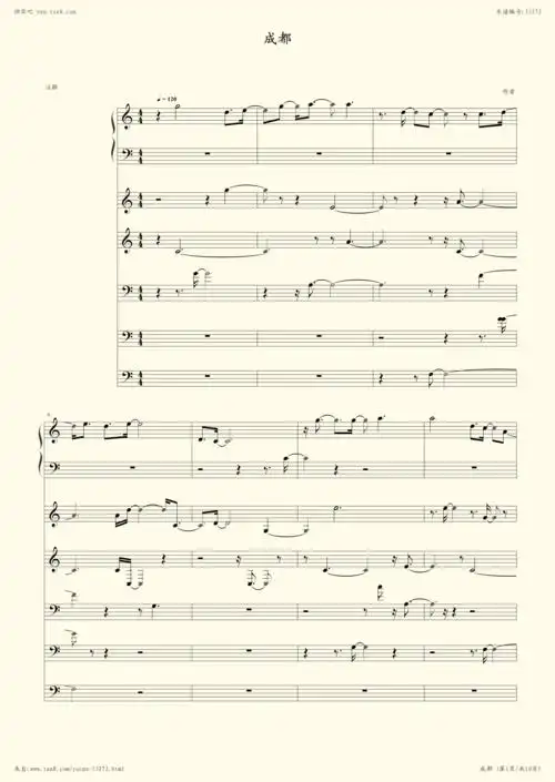 《成都,钢琴谱》赵雷(五线谱 钢琴曲 指法)-弹吧|蛐蛐钢琴网