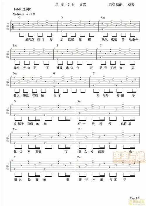 《星座书上》吉他谱_c调简单版_许嵩插图