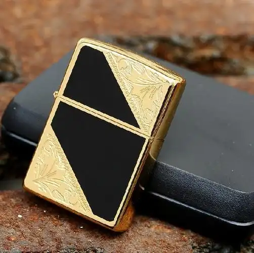 zippo原装正品打火机镀金双面对角富贵富贵花花纹zippo