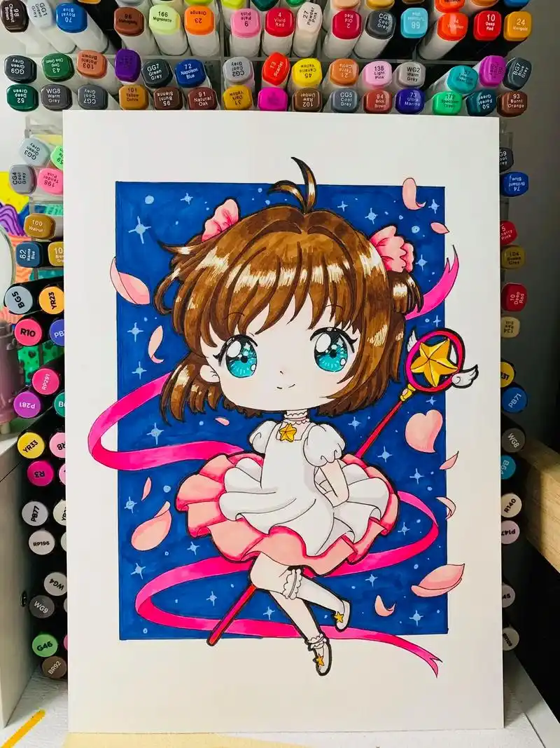 q版动漫人物/百变小樱/马克笔手绘.#手绘动漫人物 #少儿美 - 抖音