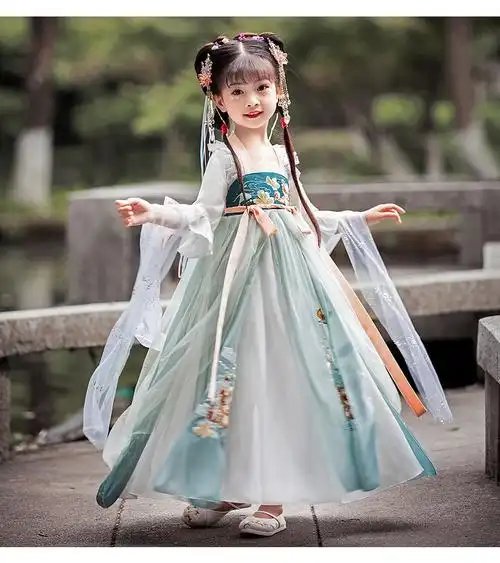 汉服女童唐装中国风儿童襦裙小女孩超仙飘逸夏季古风连衣裙古装