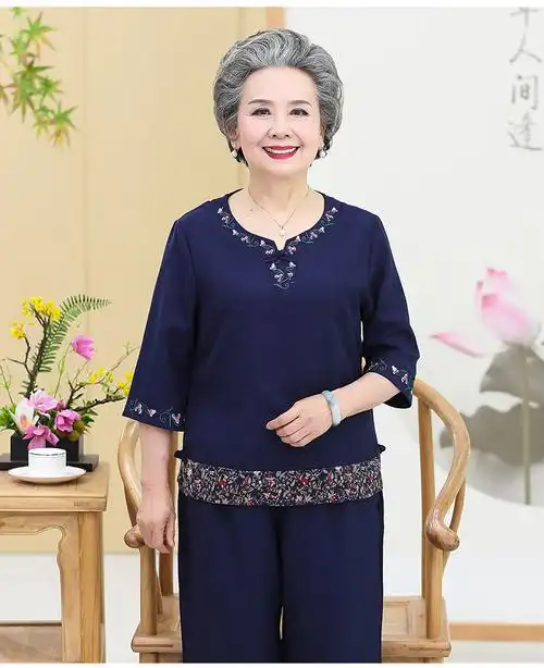 服装女装大码中老年人宽松加肥加大裤子中老年夏装女60岁70老人母亲节