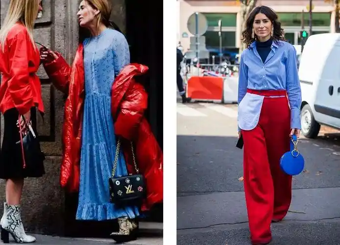 红色衣服 搭配蓝色牛仔单品,还能在自带随性洒脱的街头感的同时散发出