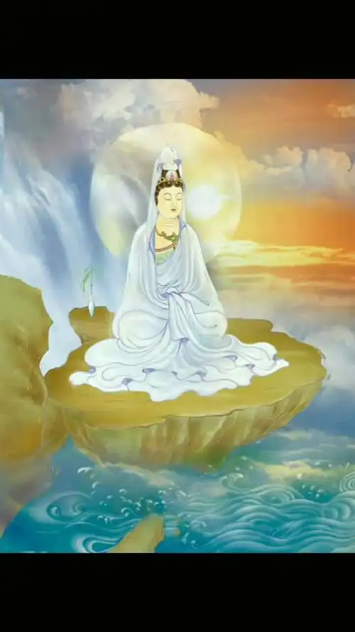 六,大慈白衣观世音 身穿白衣,左手持莲花,右手作与愿印.