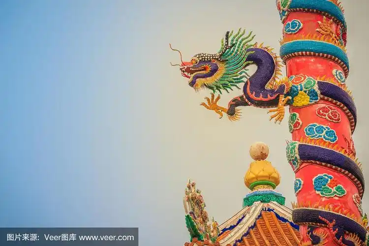 中国龙,龙,红色,雕像,杆