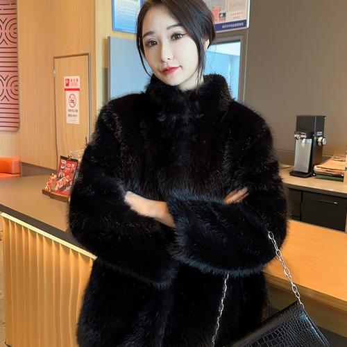 黑色立领仿狐狸毛毛外套女冬新款环保水貂皮草年轻高级感大衣加厚