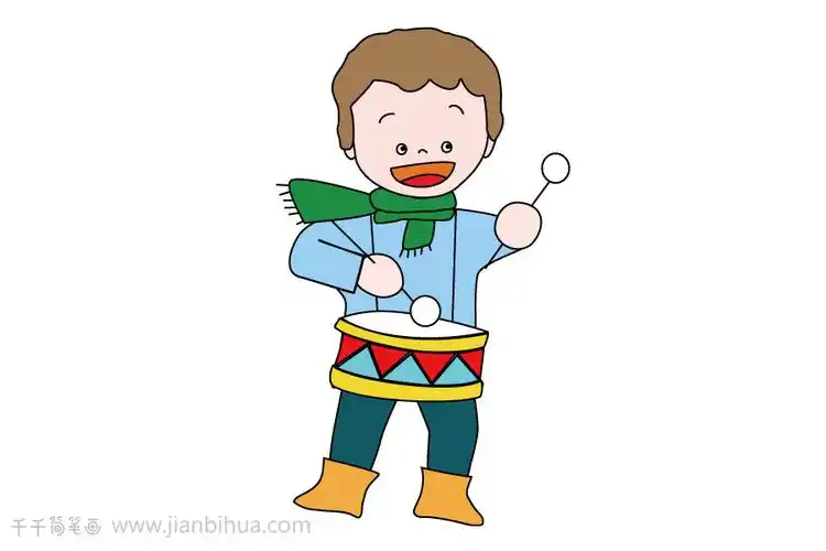 一起来摇摆玩乐器的小朋友简笔画