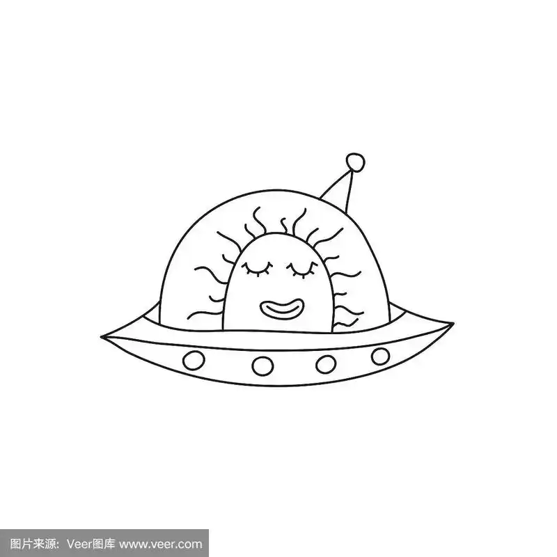 可爱的外星人在宇宙飞船ufo.矢量未来主义涂鸦插图.