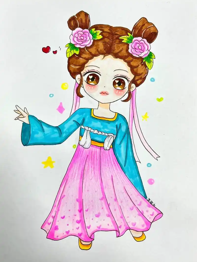 动漫古装绘画过程图.#二次元 #马克笔手绘 #q版人物 #图 - 抖音