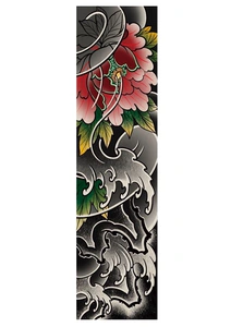 日式彩色牡丹臂环 防水持久浮世绘个性花臂海浪手环般若纹身贴男