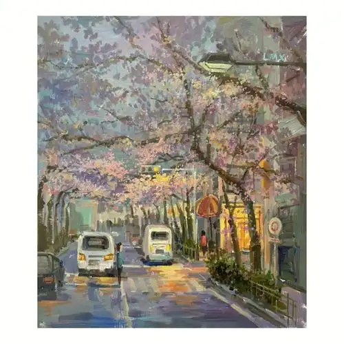 傍晚樱花树下949498#美术生  #风景  #风景画  #风景色彩