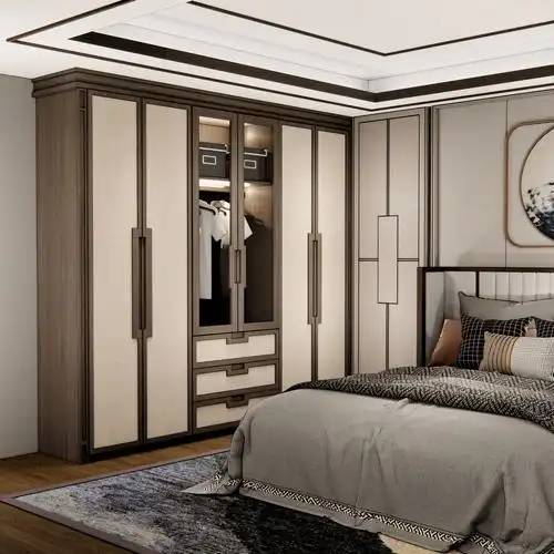 厂家衣柜新中式卧室衣橱到顶榻榻米橡木樱桃木衣帽间定制实木衣柜