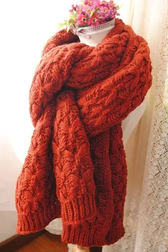 粗毛线麻花编织围巾