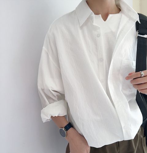 乜q基础款纯色白色品质衬衣韩版ulzzang原宿日系复古男女休闲衬衫