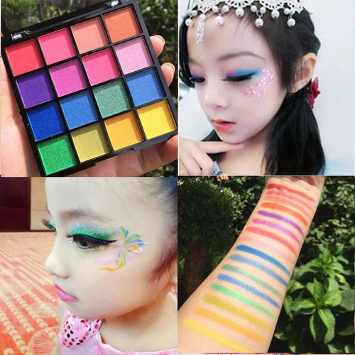 眼影盘16色儿童六一表演舞台妆腮红蓝绿黄紫色啫喱亮片眼影10色眼影