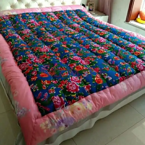 复古怀旧棉被东北大花布被子被芯手工棉花单人双人传统包边被 蓝色大